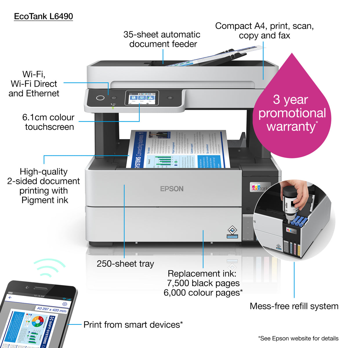 Epson EcoTank L6490 A4 Colour 4-in-1 Ink Tank Printer