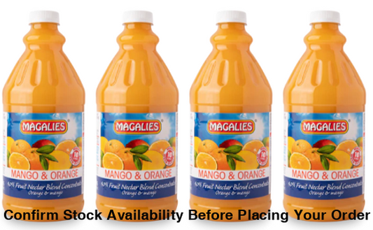 4 x MAGALIES 2 liter Mango & Orange 40% Concentrate (Sold 4 X 2L Per Case) Magalies Nectar Juice