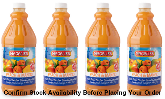 4 x MAGALIES 2 liter Peach & Mango 40% Concentrate (Sold 4 X 2L Per Case) Magalies Nectar Juice