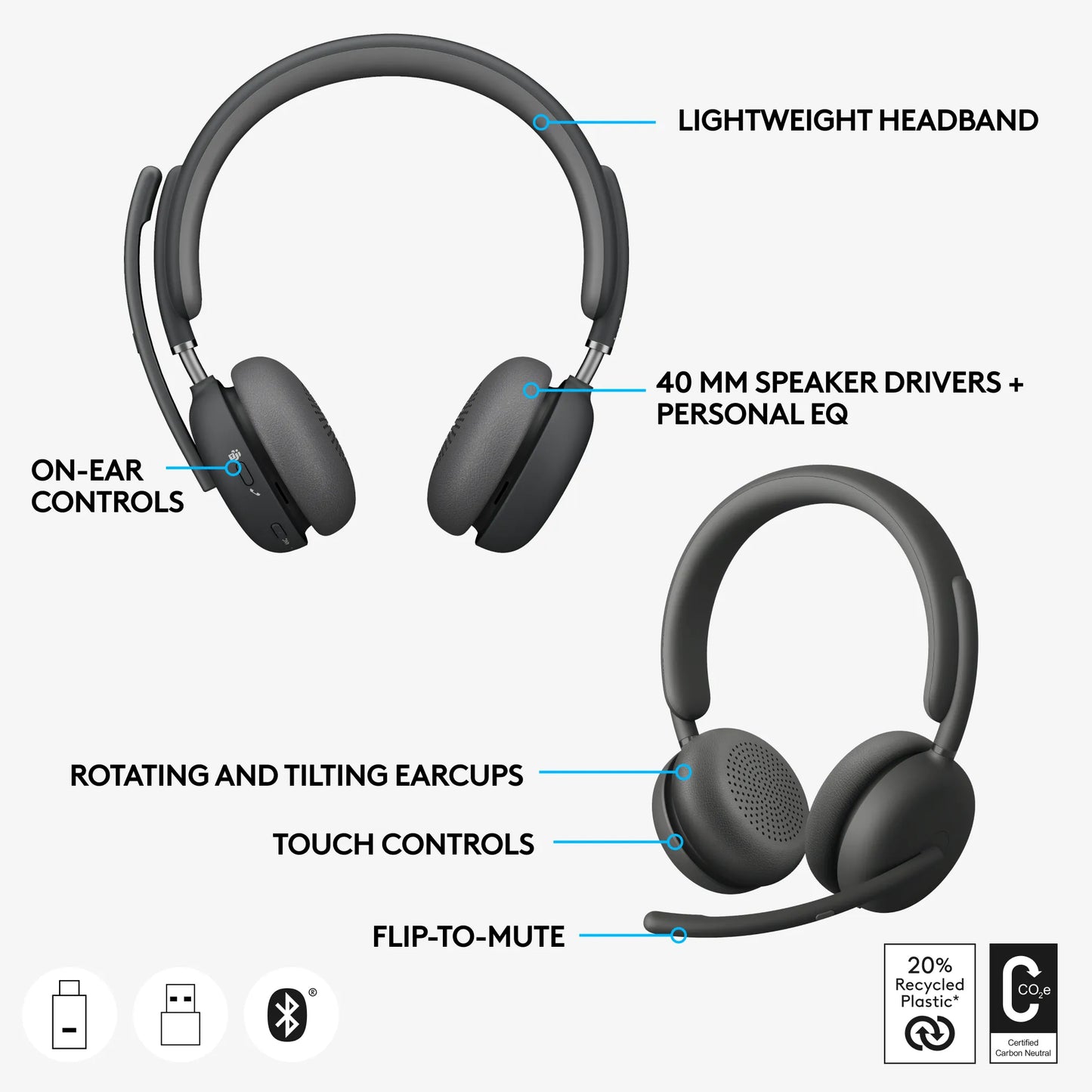 Logitech Zone Wireless 2 UC - GRAPHITE,TEAMS - 2.4GHZ/BT