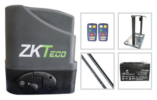 ZK SL500SA Sliding Gate Motor Kit 12V DC 500kg Kit - includes : Operator, Controller, 12V Charger, 2 x 4 TX4, 2 x 2m Nylon Racks, 7.2Ah 12V Battery