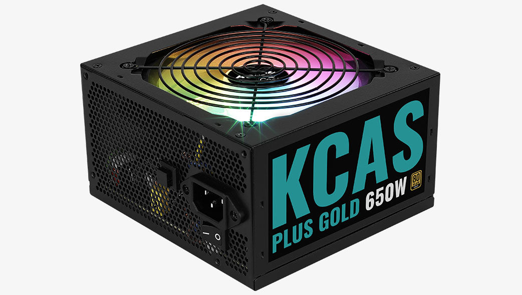 Aerocool KCAS PLUS Gold 650W RGB PSU - ATX 24 PIN; 2x 4+4PIN CPU; 6x SATA; 3x PATA; 2x PCIe 6+2PIN.