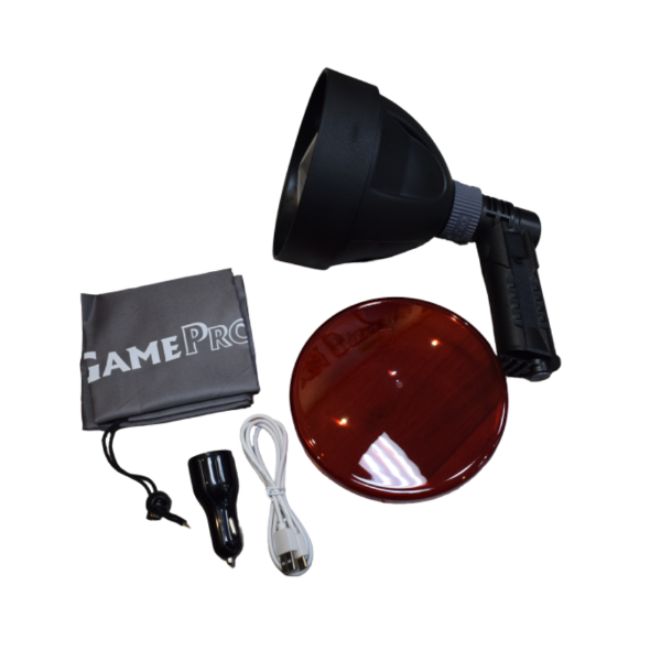 GamePro Ninox-XL Rechargeable Spotlight 1800 Lumen 20W LED with Electronic Switch, AC/DC, Bag & Red Filter