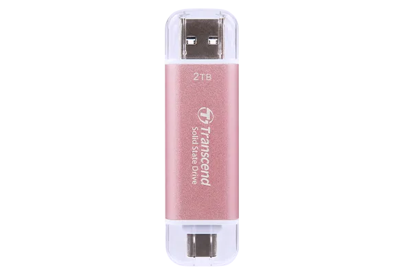 TRANSCEND 2 TB ESD310P USB3.2 TYPE A & C (USB 10Gbps) OTG COMPACT PORTABLE SSD  - Read 1050MB/s Write 950 MB/s - Pink