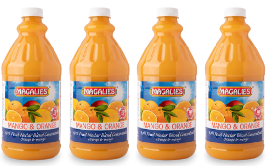 4 x MAGALIES 2 liter Mango & Orange 40% Concentrate (Sold 4 X 2L Per Case) Magalies Nectar Juice