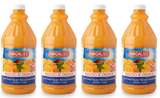4 x MAGALIES 2 liter Mango & Orange 40% Concentrate (Sold 4 X 2L Per Case) Magalies Nectar Juice