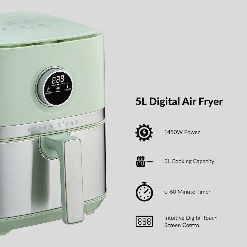 Boden Stark 5.0L Digital Air Fryer Green - Guards On Duty Shop & Security Guards