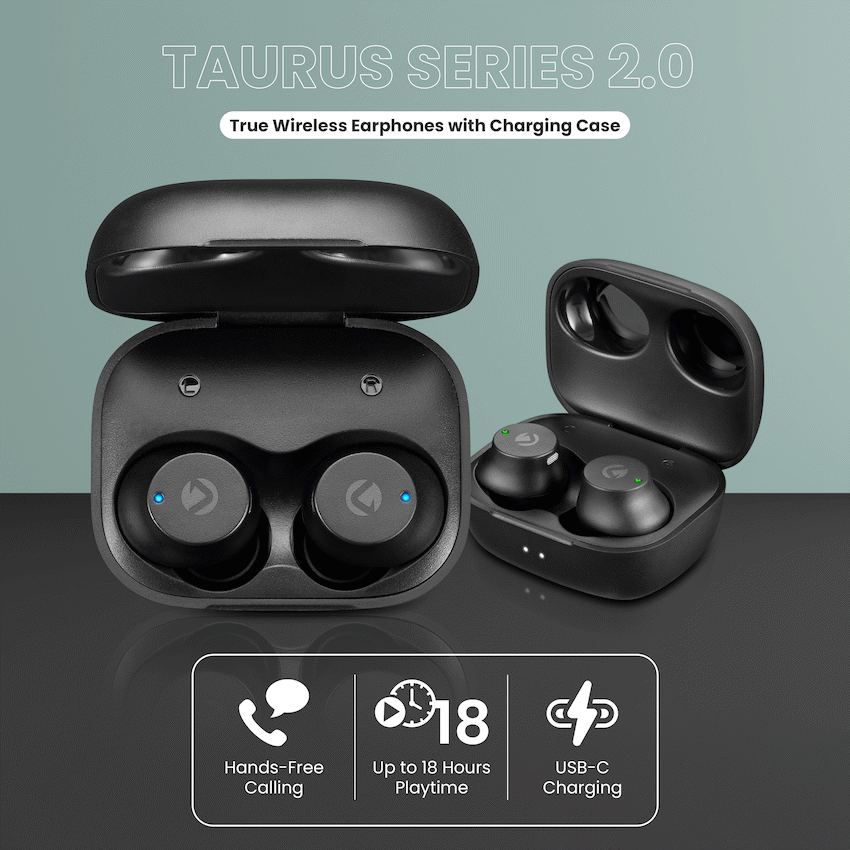 Volkano Taurus Series 2.0 True Wireless Earphones with Charging Case - Black