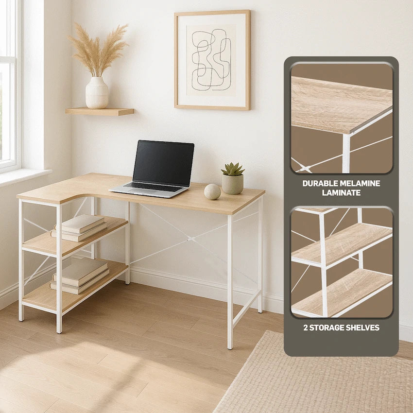 Everfurn Anthony Work Desk - Light Oak and White Frame - Guards On Duty Shop & Security Guards