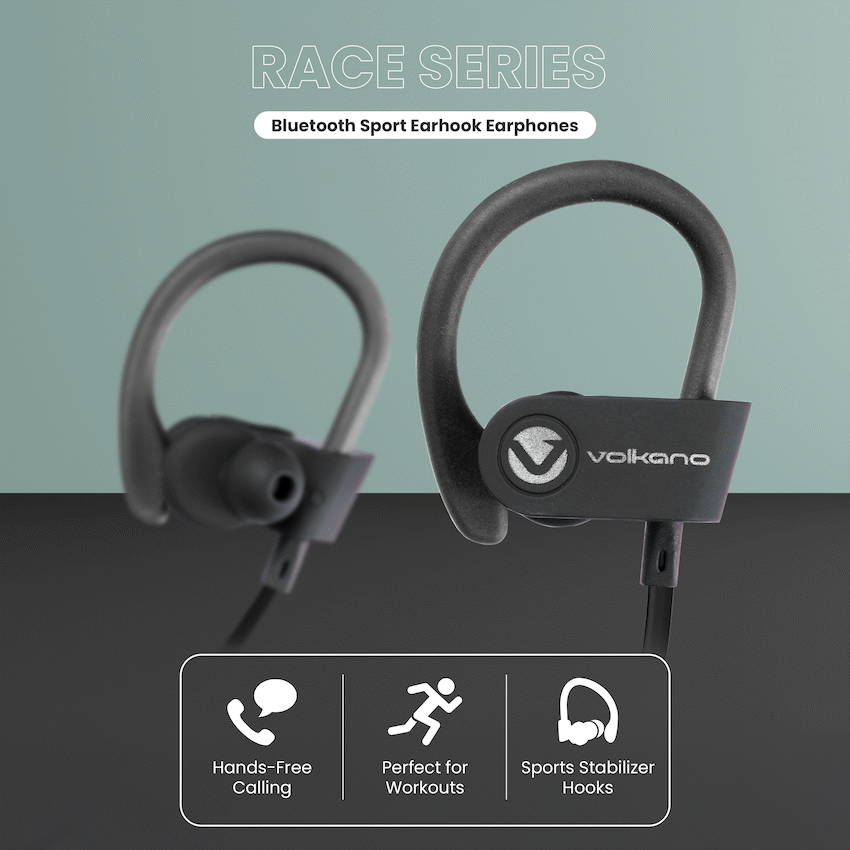 Volkano Race Series Bluetooth Sport Earhook Earphones - Black
