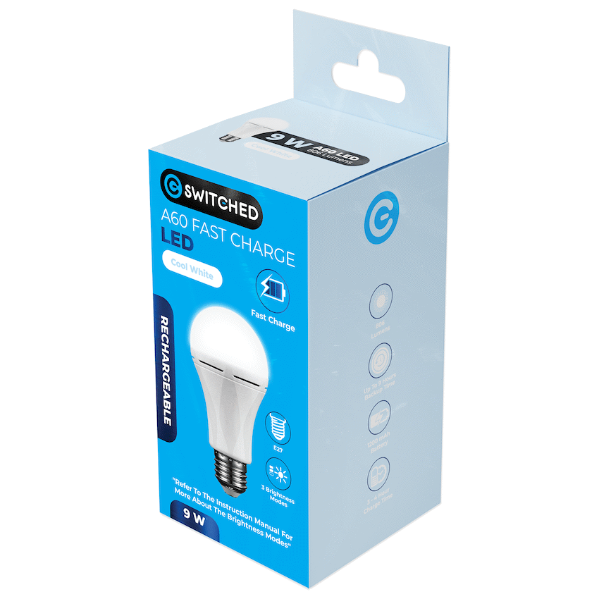 Switched 9w A60 Rechargeable Fast Charge E27 LED CW