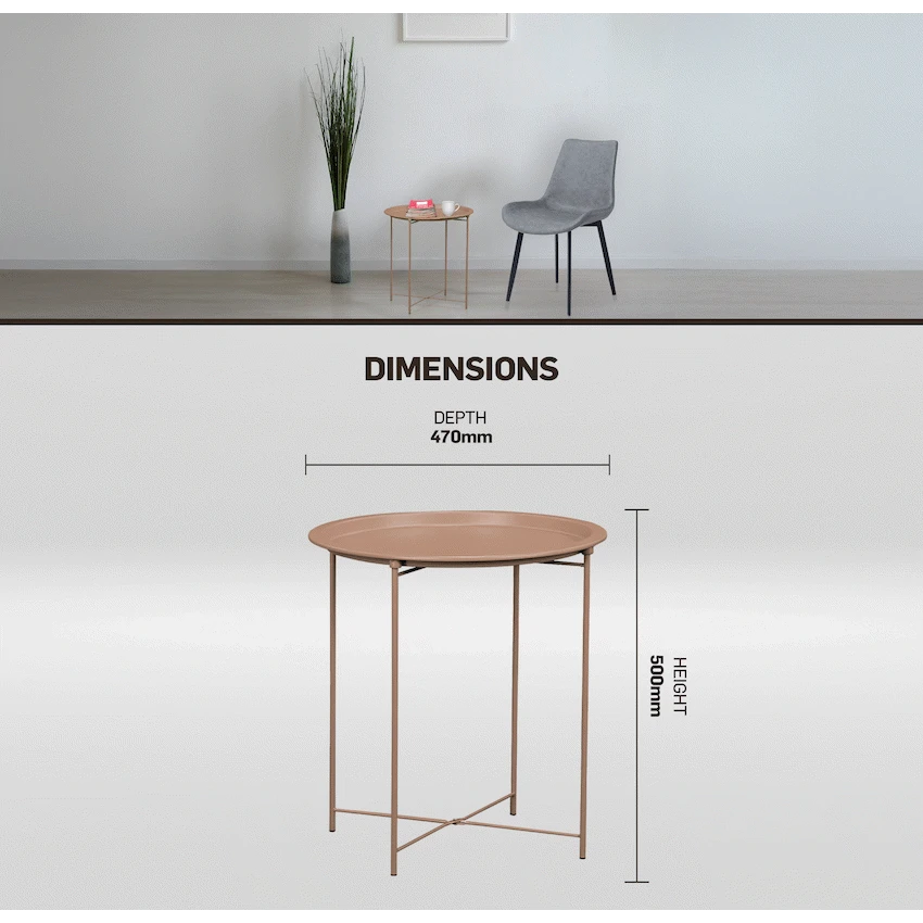 Everfurn Nala Side Table Beige, Painted MDF, Steel Frame, 2 Pack