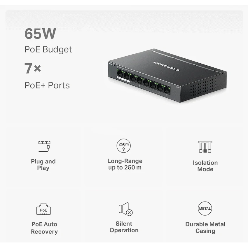Mercusys TP-Link Mercusys MS108GP 8-Port Gigabit Desktop Switch with 7-Port PoE+