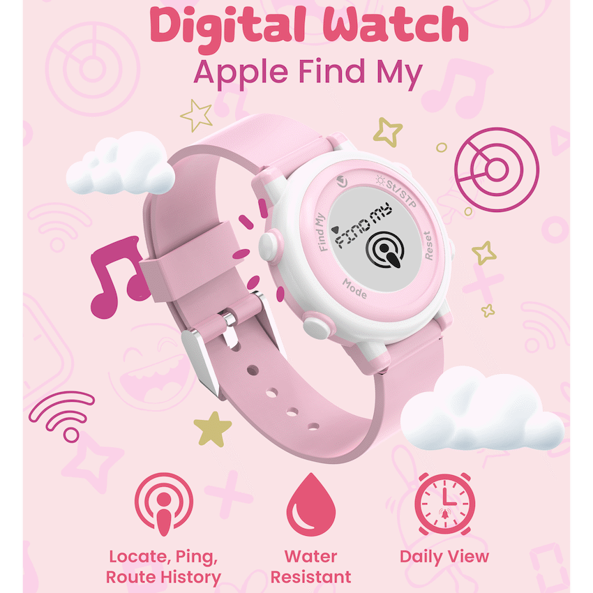 Volkano Kids Digital Watch with Apple Find My - 3ATM Waterproof (Anti-Lost) - Pink