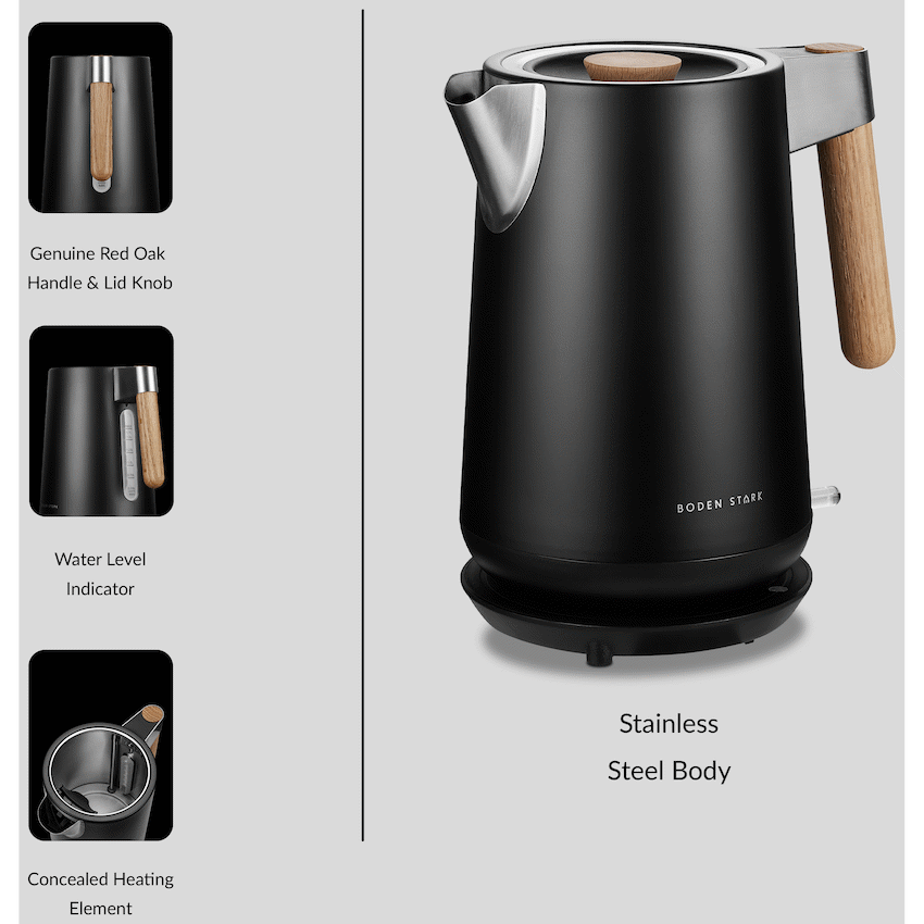 Boden Stark Anson Collection 1.7l 2000w Stainless Steel Kettle - Black - Guards On Duty Shop & Security Guards