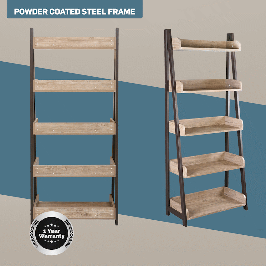 Everfurn Aegla 5-Tier Bookshelf - High Pressure Laminate with Powder-Coated Frame