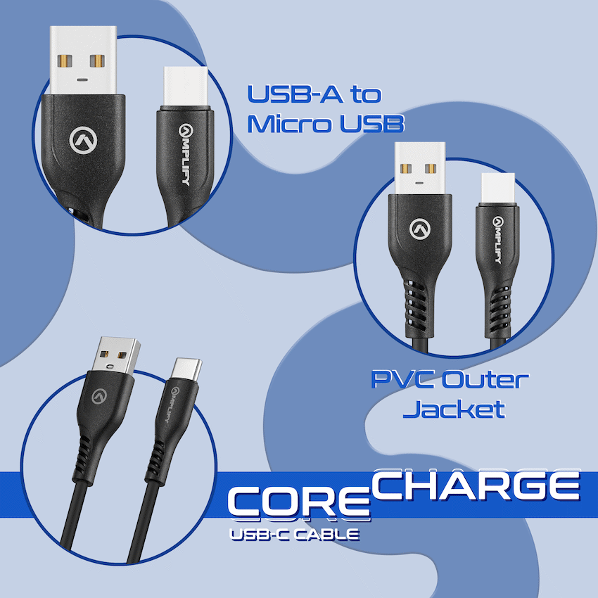 Amplify CoreCharge Series 1.2m USB-C Cable - Black - Guards On Duty Shop & Security Guards