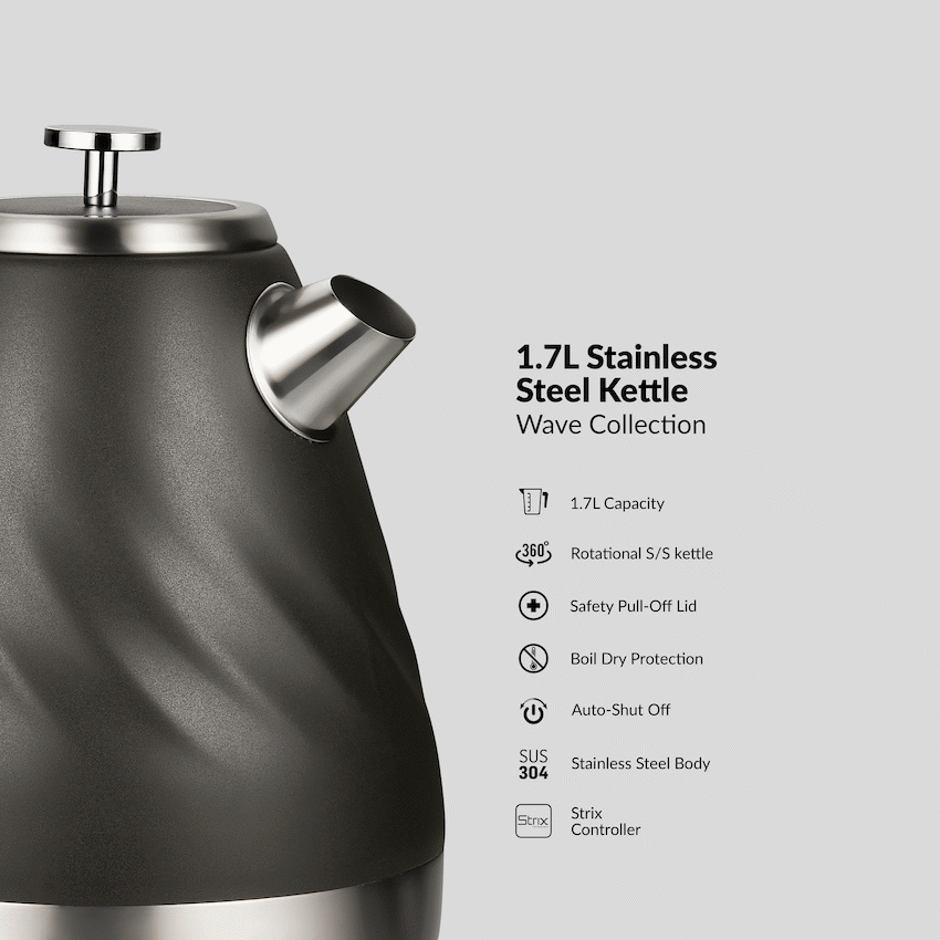 Boden Stark 1.7l Stainless Steel Kettle - Charcoal - Guards On Duty Shop & Security Guards