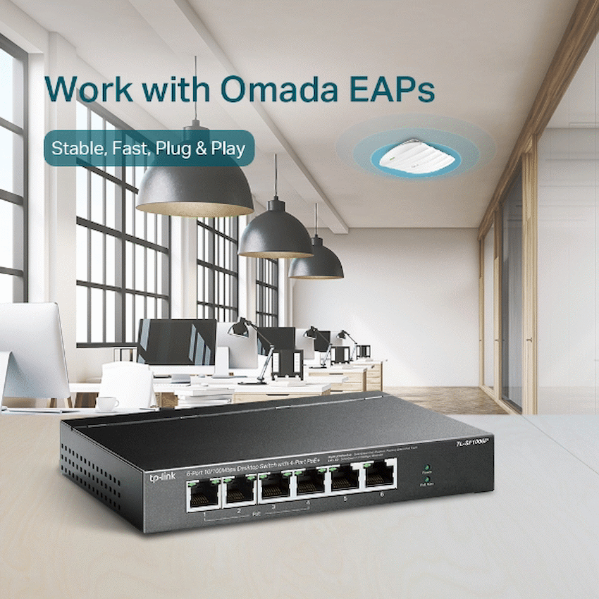 TL-SF1006P 6-Port 10/100Mbps Desktop Switch with 4-Port PoE+