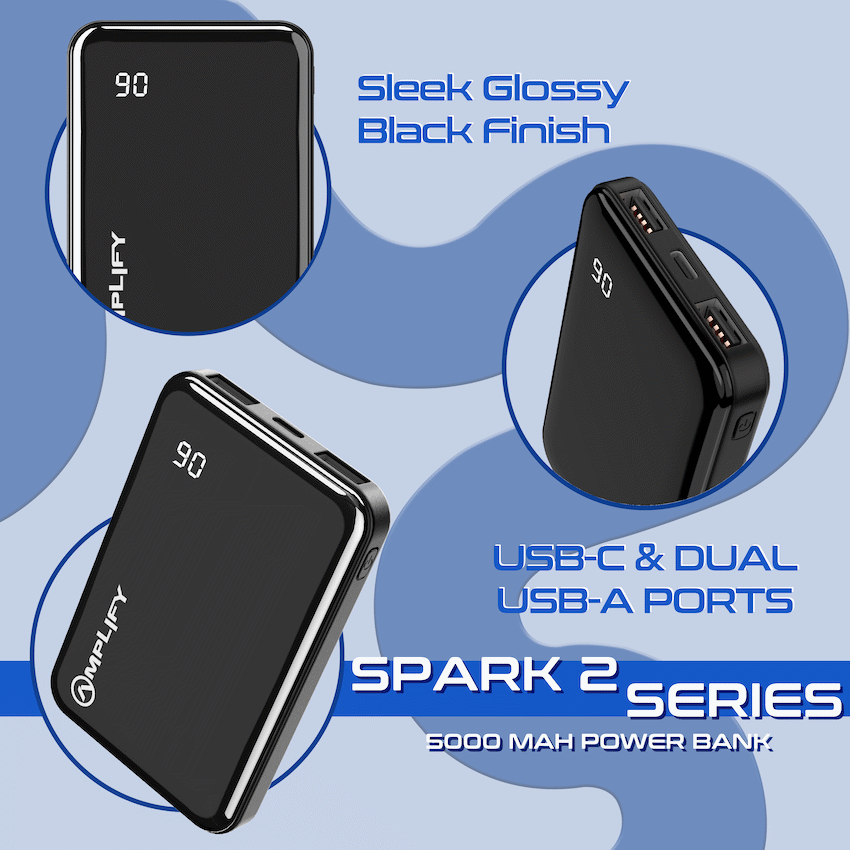 Amplify Spark 2 Series 5000 mAh Power Bank - Black - Guards On Duty Shop & Security Guards