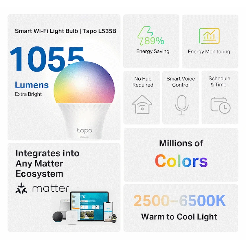 Tapo TP-Link Tapo Smart Wi-Fi Light Bulb - Multicolor