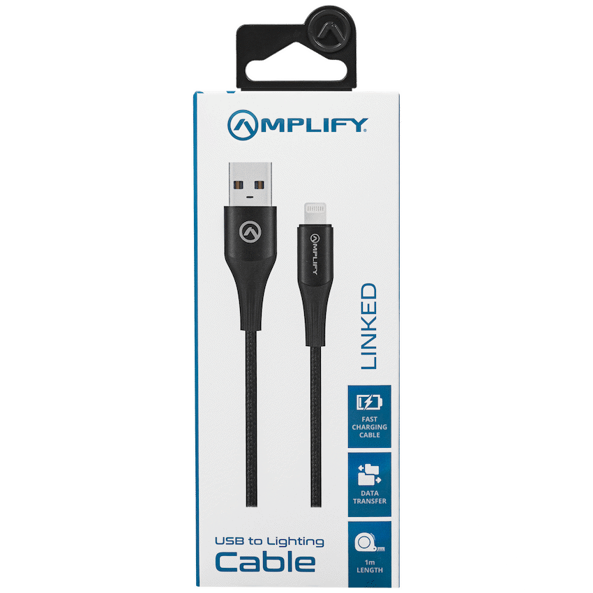Amplify Linked Series USB to Lightning Braided Cable - Black 1m - Guards On Duty Shop & Security Guards