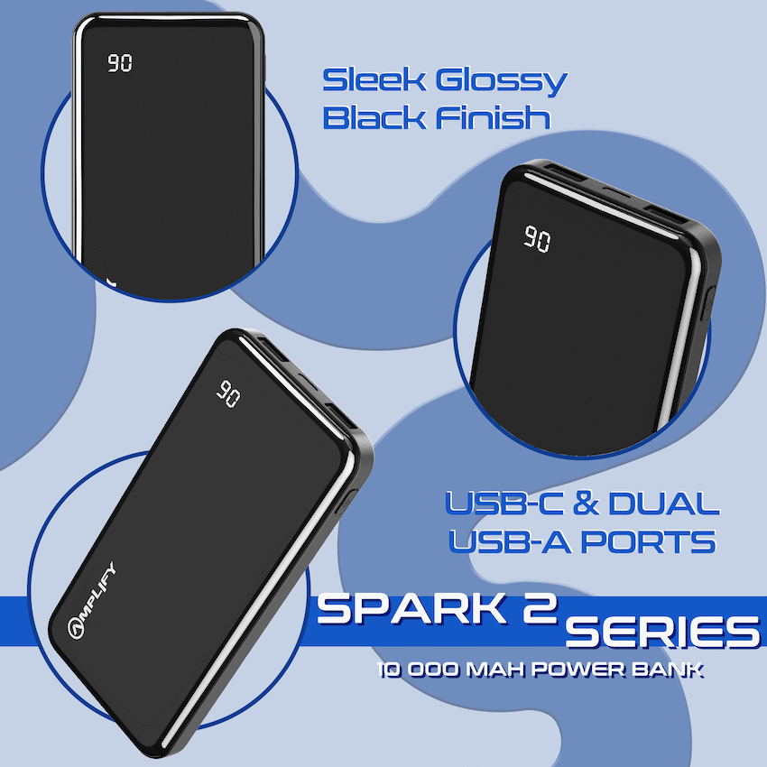 Amplify Spark 2 Series 10 000 mAh Power Bank - Black - Guards On Duty Shop & Security Guards
