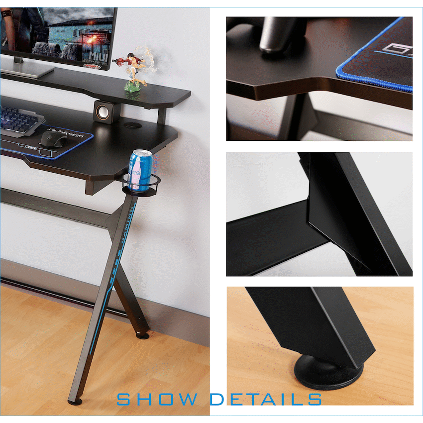 VX Gaming Donahue Gaming Desk - Black with Headphone Hook - Guards On Duty Shop & Security Guards