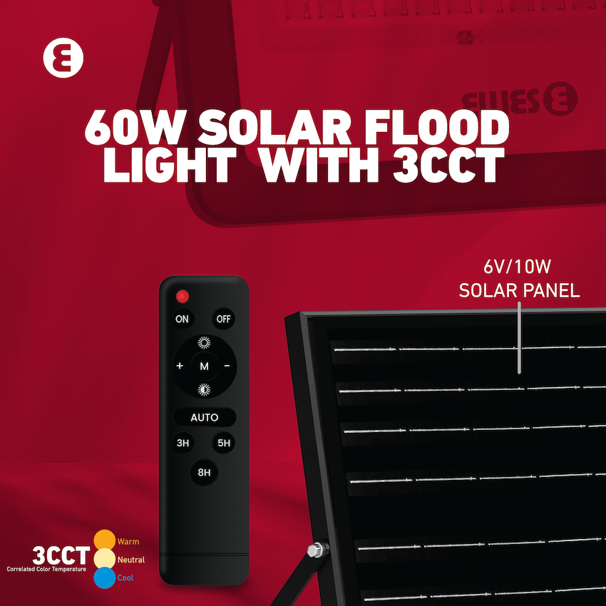 Ellies Nebula Series 60W Solar Flood Light  with 3CCT -BK