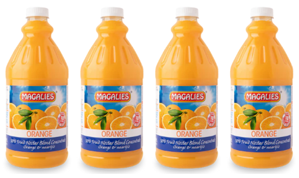 4 x MAGALIES 2 liter Orange 50% Concentrate (Sold 4 X 2L Per Case) Magalies Nectar Juice