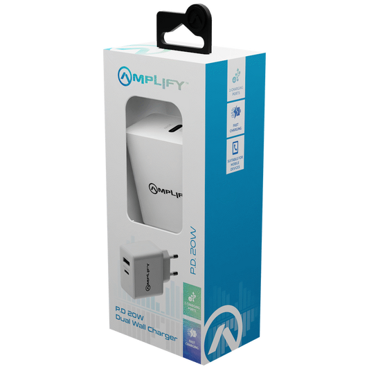 Amplify P.D. 20w Plus USB 12w Dual Wall Charger - White