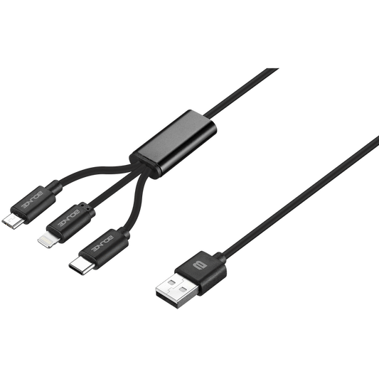 Bounce Cord Series 3 in 1 Charge Cable 1m - Black