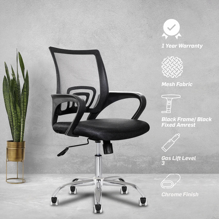 Everfurn Swift Mid Back Chair - Black - Guards On Duty Shop & Security Guards