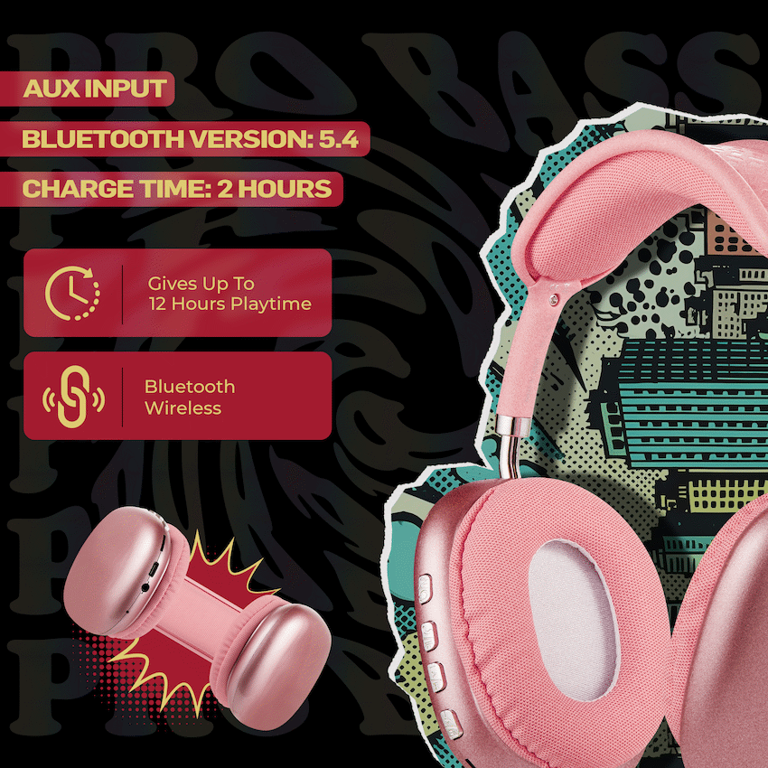 Pro Bass Urban Groove Series Bluetooth Headphones - Pink