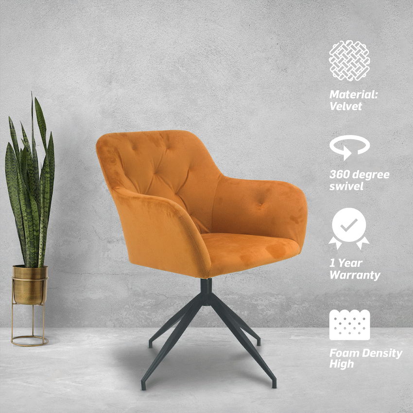 Plush Swivel Casual Chair - Burnt Orange - Velvet Fabric