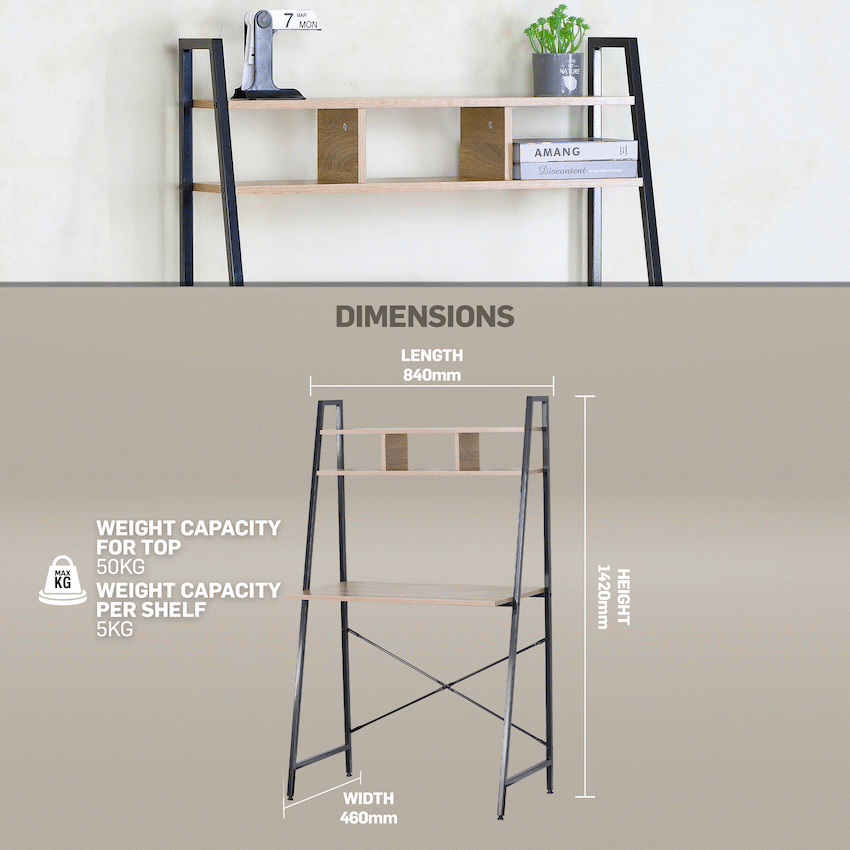 Everfurn Vesa Office Desk - Oak & Black