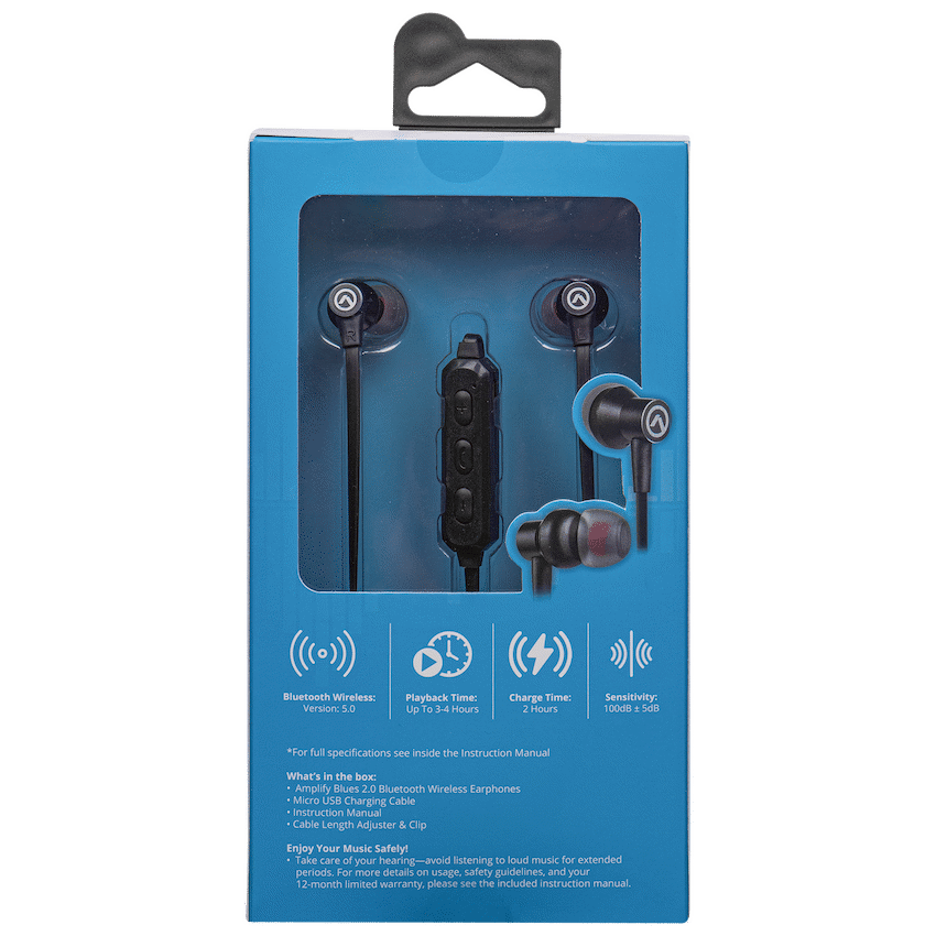 Amplify Blues 2.0 Bluetooth Earphones - Solid Black - Guards On Duty Shop & Security Guards