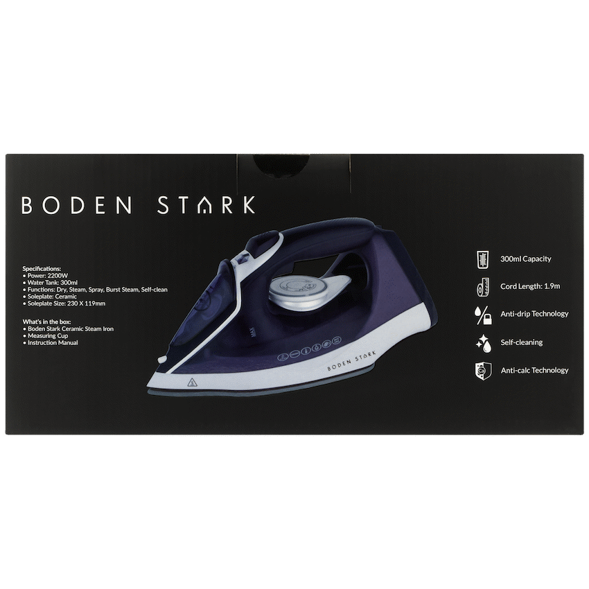 Boden Stark Ceramic Steam Iron - Purple - Guards On Duty Shop & Security Guards
