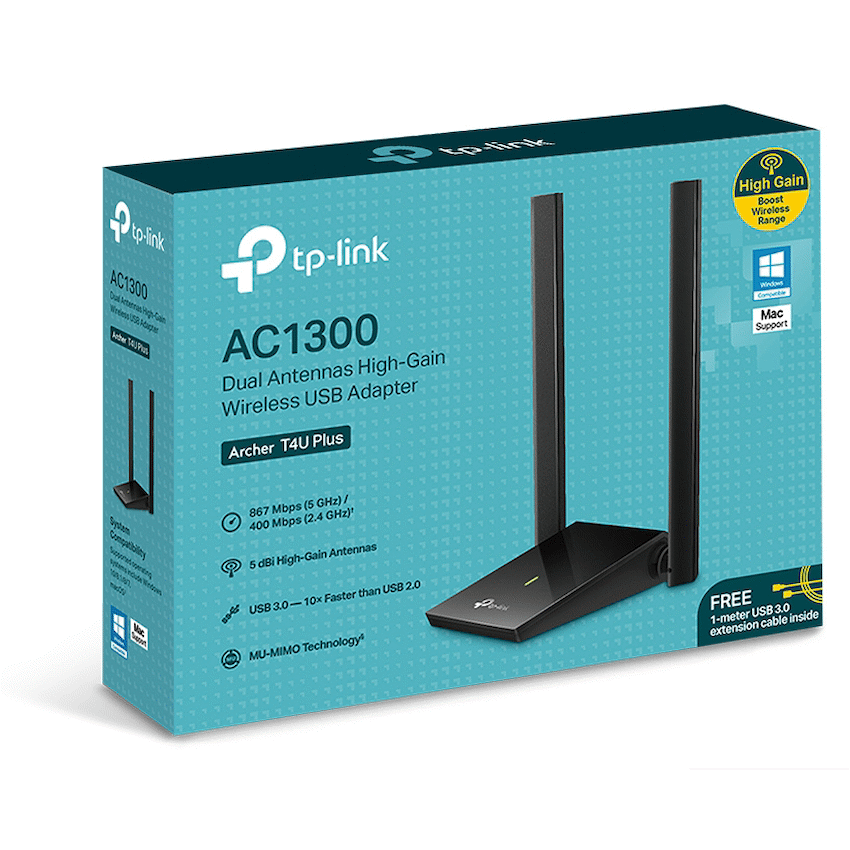 Archer T4U Plus AC1300 Dual Antennas High-Gain Wireless USB Adapter