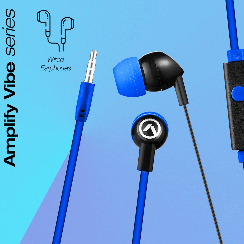 Amplify Vibe Series Earphones with Mic - Black and Blue - Guards On Duty Shop & Security Guards