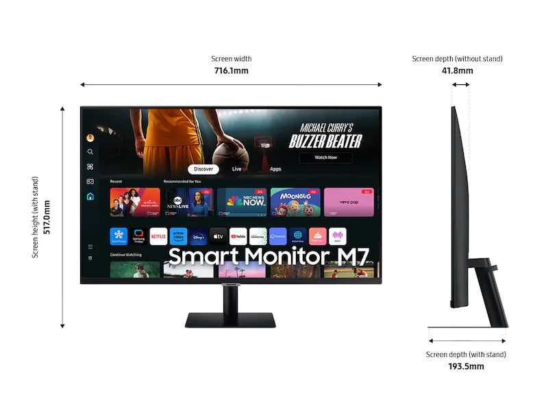SAMSUNG SMART M70D FLAT 32" DISPLAY VA RESPONSE:5MS GTG AR: 16:09 RESOLUTION: 4K(3,840 X 2,160) (UHD) RR: 60HZ HDMI (X1) USB-C, DP SPEAKER: NO POWER SUPPLY: EXTERNAL TILT: YES SWIVEL: YES PIVOT: YES HEIGHT ADJUST: YES VESA: YES ACCESSORIES: HDMI CABLE, PO - Guards On Duty Shop & Security Guards