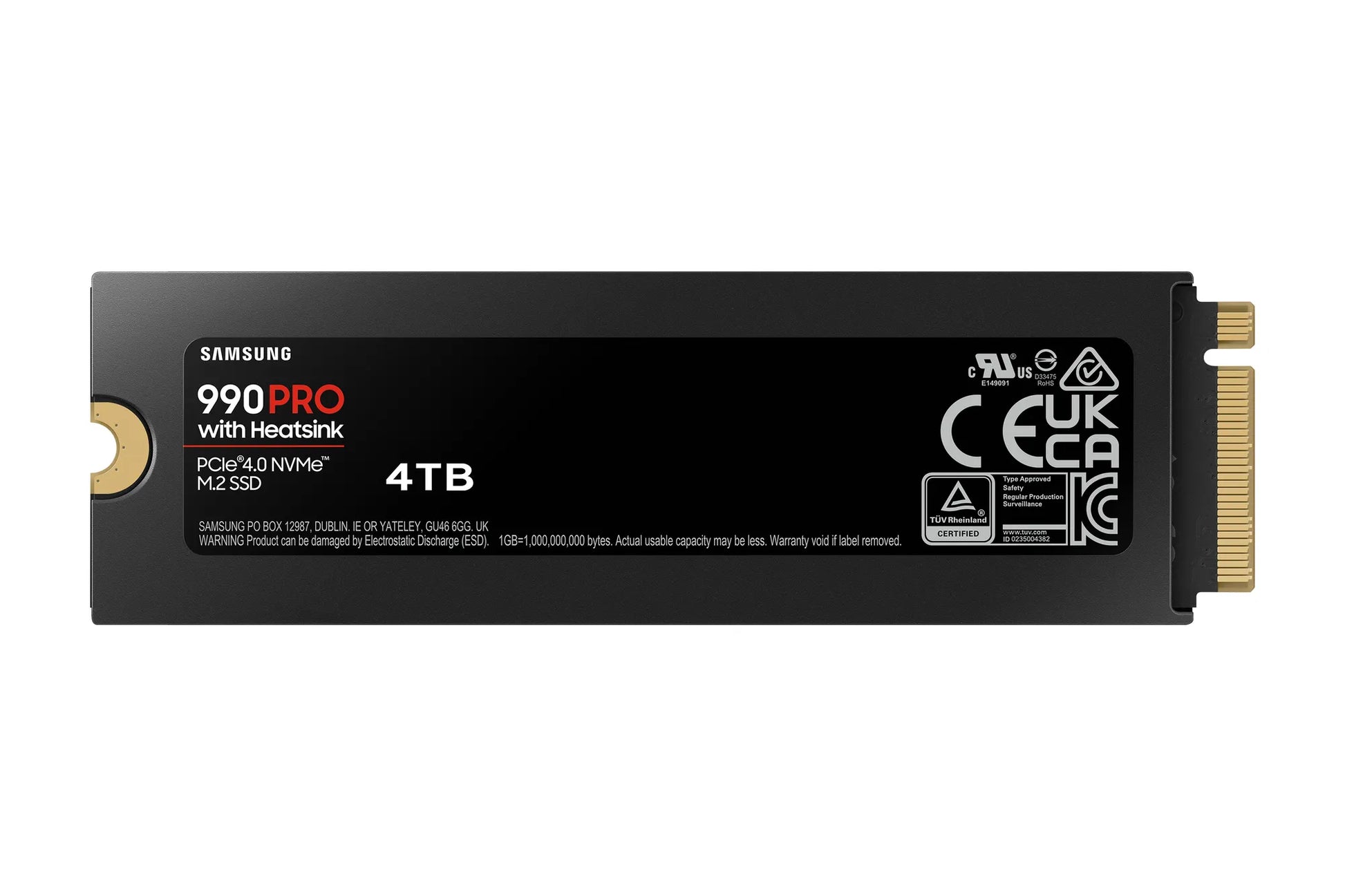 SAMSUNG 990 PRO 4 TB NVME SSD W/HEATSINK - READ SPEED UP TO 7450 MB/S, WRITE SPEED TO UP 6900 MB/S, RANDOM READ UP TO 1400000 IOPS, RANDOM WRITE UP TO 1550000 IOPS, PCIE 4.0 X4, NVME 2.0, V-NAND 3BIT MLC; IN-HOUSE CONTROLLER, 2GB LOW POWER DDR4, 2400TBW 5 - Guards On Duty Shop & Security Guards