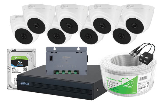 Dahua 8 Ch Cooper XVR Kit with 8 x Eyeball Cameras - INCL. 51XVR1B08-I, 8 x Eyeball Dome Cameras, PSU, 100m CAT 5 Cable, Baluns, 1TB HDD, accessories
