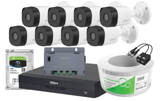 Dahua 8 Ch Cooper XVR Kit with 8 x Bullet Cameras - INCL. 51XVR4108HS-I, 8 x Bullet Cameras, PSU, 100m CAT 5 Cable, Baluns, 1TB HDD, accessories