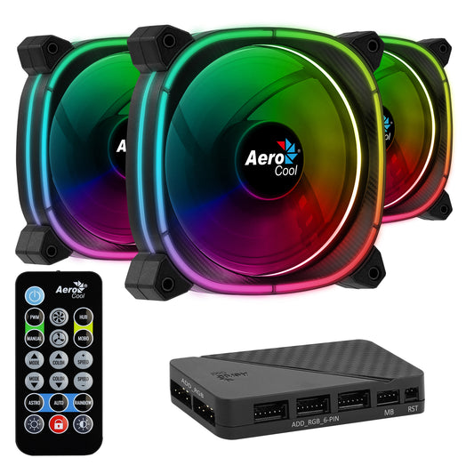 Aerocool Astro 12 Pro - Black - 12CM ARGB FANS x 3 | H66F HUB x 1 | REMOTE CONTROL x 1