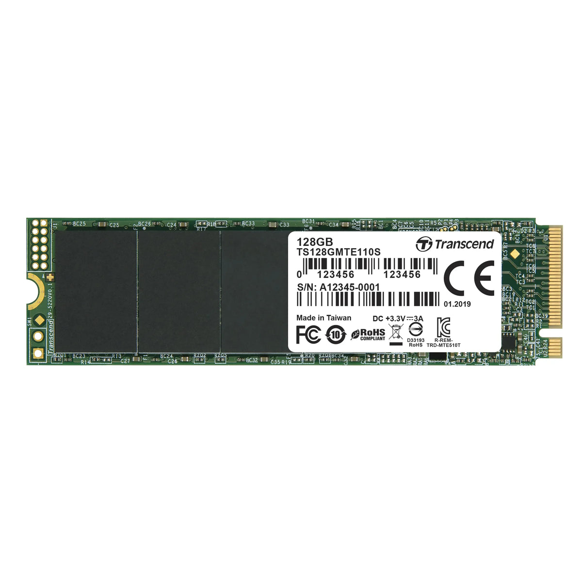 TRANSCEND 128GB MTE110S PCI-E GEN 3x4 M.2 2280 SSD 3D TLC - 1500 MB/s Read 550 MB/s Write - 50 TBW
