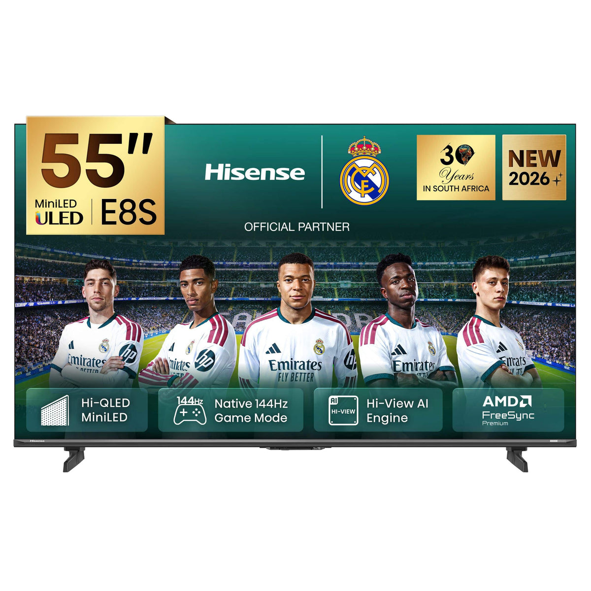 HISENSE LEDN55E8S 55 inch TV | Hi-QLED MiniLED | Native 144Hz Game Mode | 240HSR | Built-in Subwoofer | Total HDR Solution