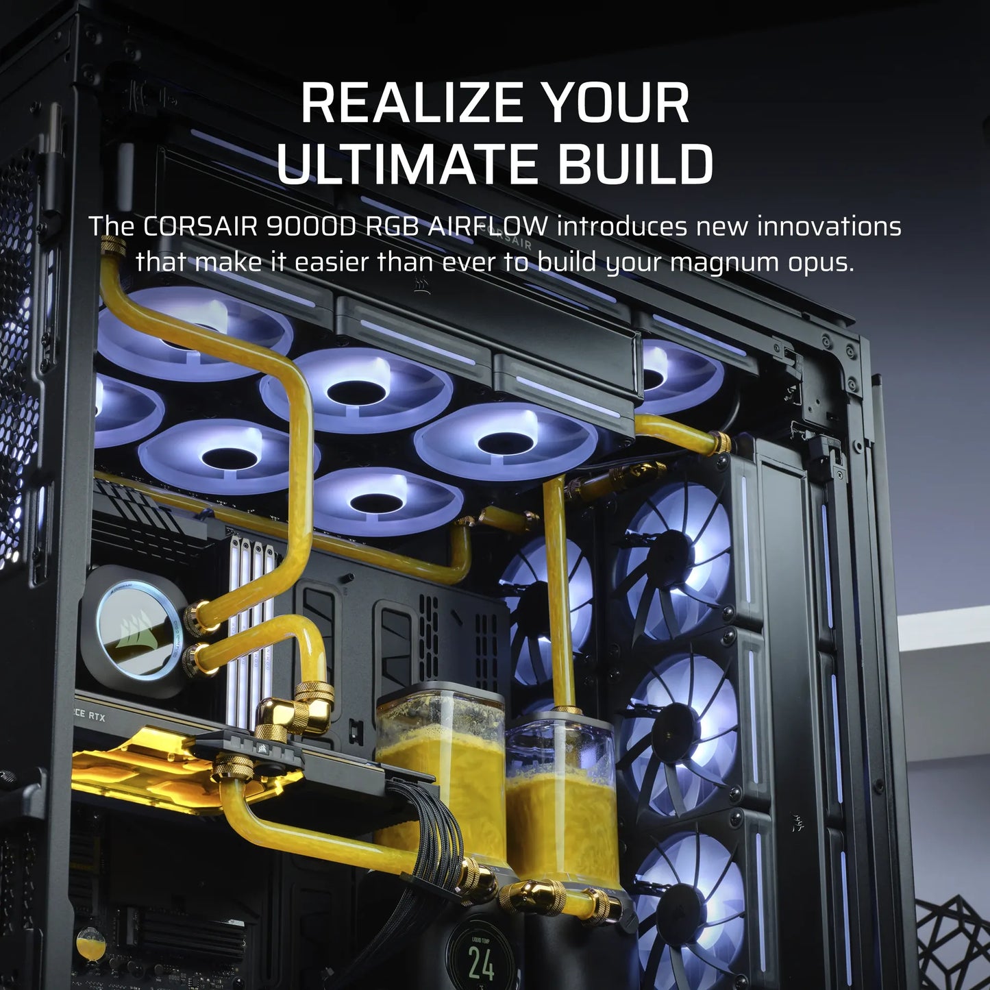 iCUE LINK 9000D AIRFLOW Tempered Glass Super-Tower; Supports  18x 120mm fans - Black