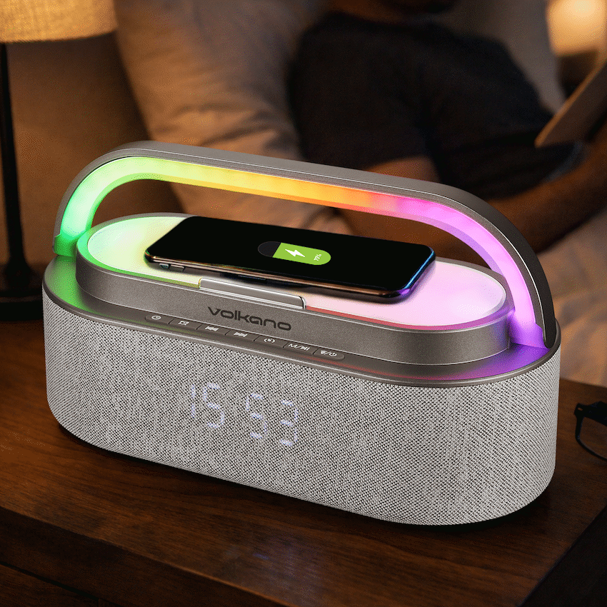 Volkano Dawn Series Alarm Clock with Wireless Charging and Speaker