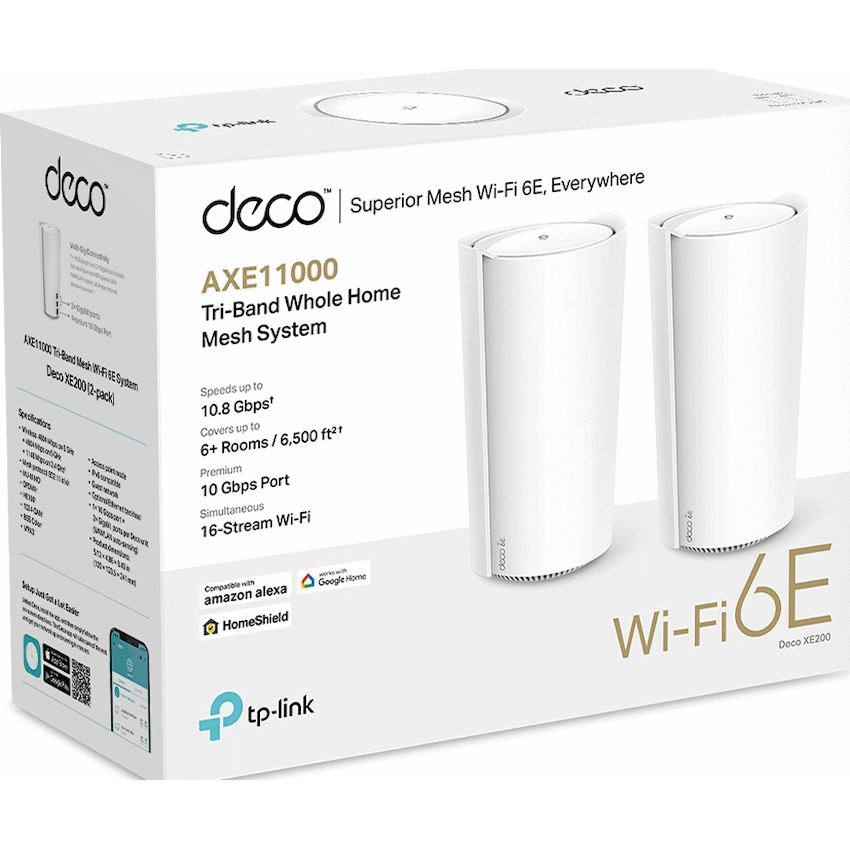 Deco XE200 (2-Pack) AXE11000 Whole Home Mesh Wi-Fi 6E System (Tri-Band)